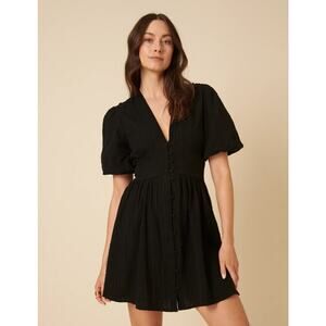 Nobody’s Child Dress Womens 6 Starlight Short Puff Sleeves V-Neck Mini Black